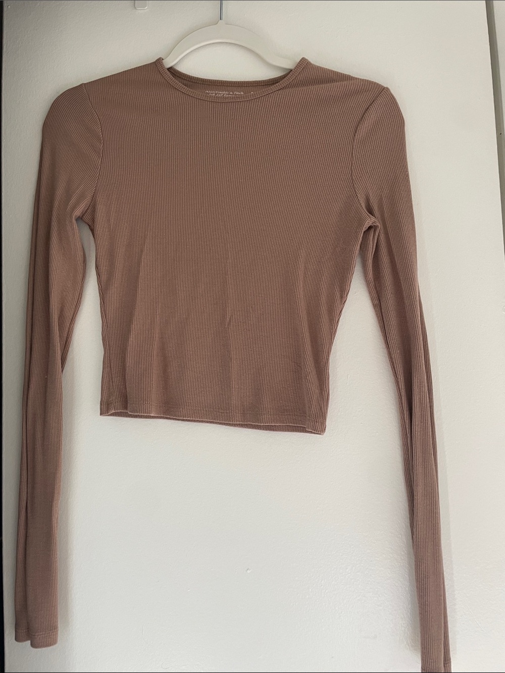 Abercrombie & Fitch Ribbed Long-Sleeve Crop Top - Mauve Taupe